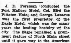 Early hotel keepers article talking about George Lazarus