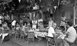 1973 Block Party In Oregon Section (Tompkins Street) Pittston people Sitting At Table Eating Celebrating